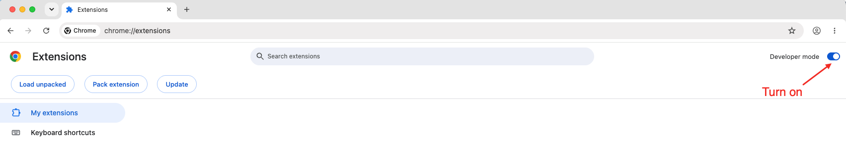 Open Chrome Extensions and enable Developer mode